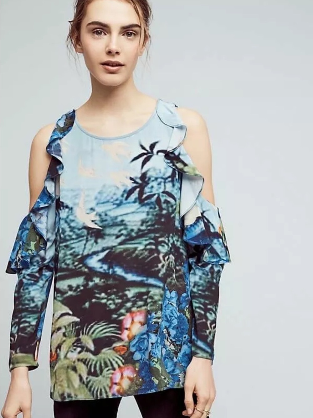 Anthropologie Tracy Reese Paradise silk Open Shoulder Top Size L $248